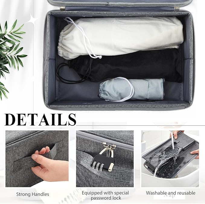 Briwooody Discreet Lockable Toy Bag Storage Organizer Toy Bag Storage Bins Case with Zipper Lid for Women and Men Clothes Container (Gray,11.8 x 7.9 x 5.5 Inch) - Image 5