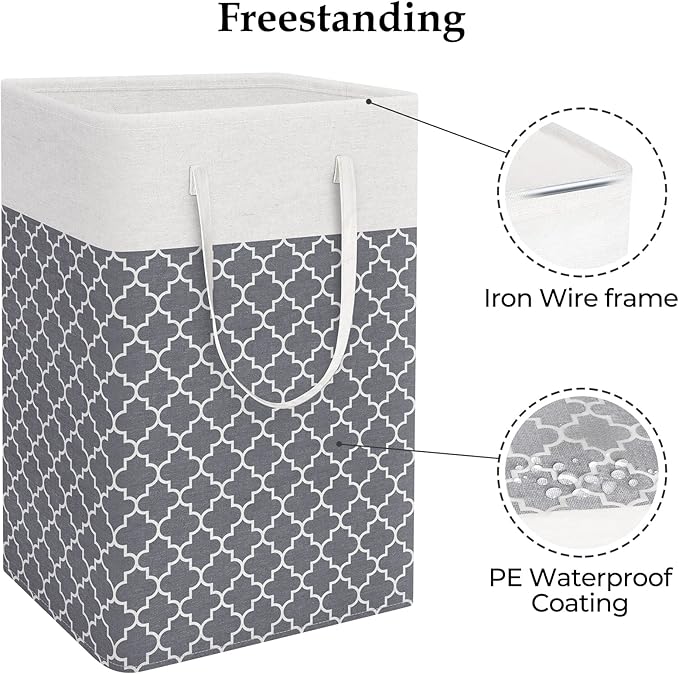 StorageRight Laundry Basket Hamper Large Collapsible Laundry Hamper with Easy Carry Handles，Freestanding Clothes Hampers for Laundry, Bedroom, Dorm, Clothes, Towels, 75L, Clover Grey - Image 3