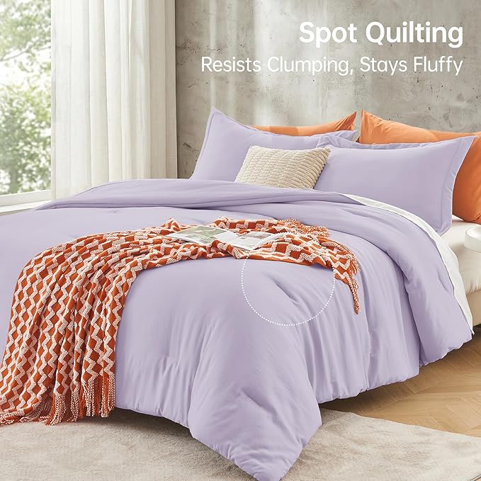 MUXHOMO Queen Comforter Set, All Season Ultra Soft Down Alternative Bedding - 3 Piece Lightweight Bed Set Includes 1 Comforter (90"x90") and 2 Pillow Shams (20"x26"), Lavender