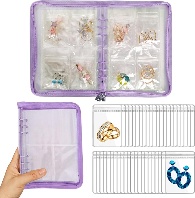 Earring Organizer Case Travel Jewelry Organizer Transparent Jewelry Storage Book for Necklace Bracelet Ring Holder with Small Clear Zippered Pouch by LingLingo