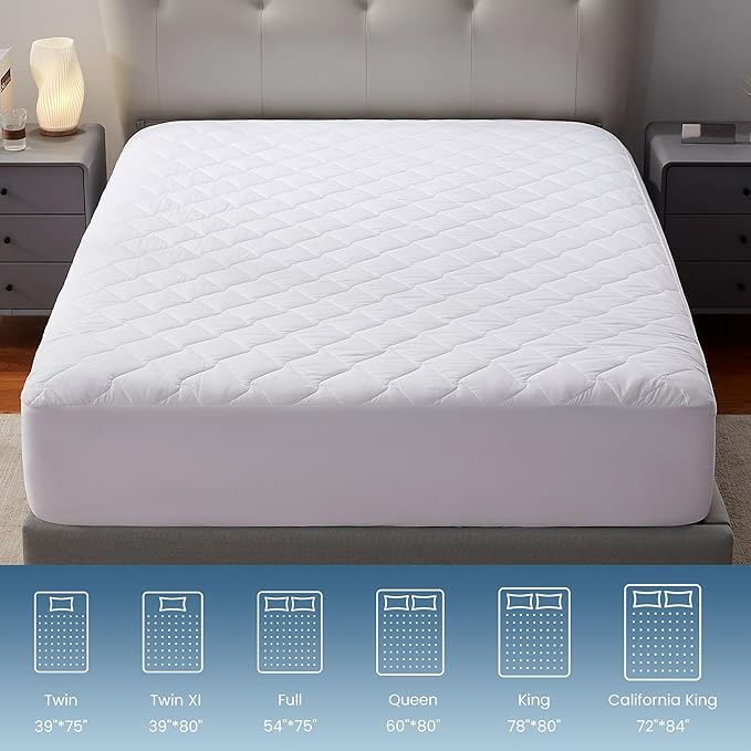 SLEEP ZONE Waterproof Mattress Protector Pad Twin Machine Washable, Breathable Mattress Topper with Deep Pockets, All-Season Use, Hotel Quality (Twin, White)