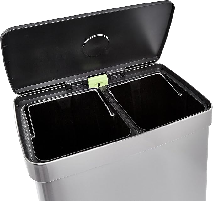 Amazon Basics Dual Compartment Recycling Trash Can with Soft-Close Lid, Fingerprint Resistant, Removable Liner Buckets, 60 Liters, Rectangular, Grey, Silver - Image 7