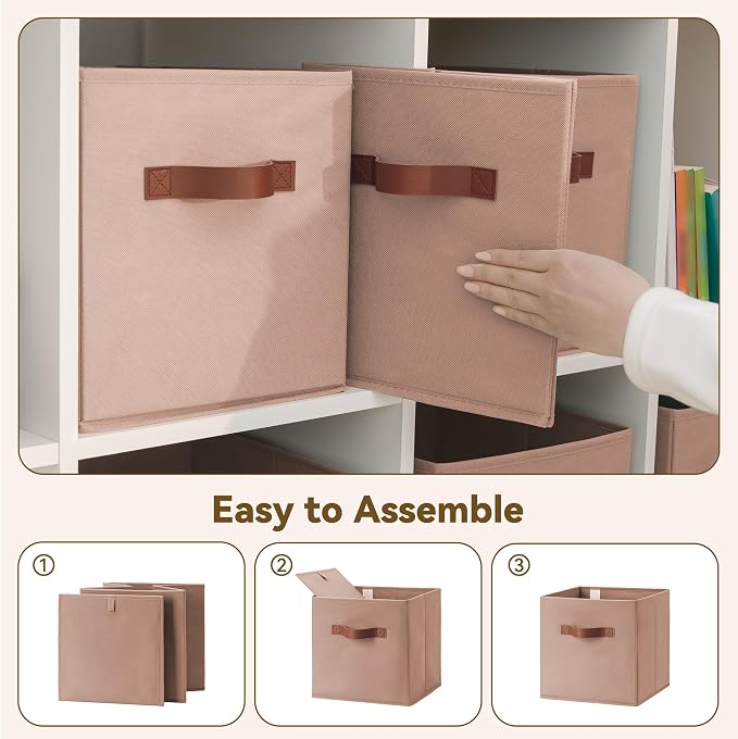 GRANNY SAYS Cube Storage Bins, 11 Inch Cube Storage Organizer, Fabric Storage Bins with PU Handle, Clothing Storage Baskets for Shelves, Closet, Dusty Pink, 6-Pack - Image 6