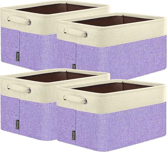 BALEINE 4 Pack Fabric Closet Storage Bins for Shelves, Linen Closet Organizers and Storage, Decorative Baskets for Organizing, Shelf, Clothes, Home, Office (Lavender, 17''x13''x10.5'') by BALEINE