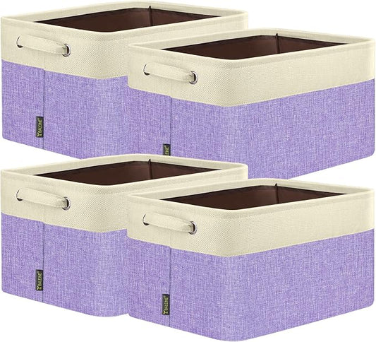 BALEINE 4 Pack Fabric Closet Storage Bins for Shelves, Linen Closet Organizers and Storage, Decorative Baskets for Organizing, Shelf, Clothes, Home, Office (Lavender, 17''x13''x10.5'') by BALEINE
