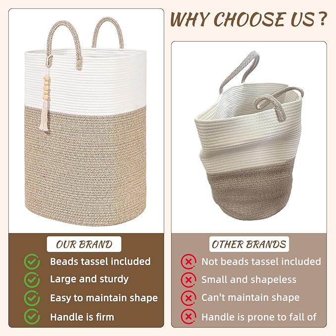 Woven Laundry Basket for Clothes, 80L Large Rectangle Laundry Hampers with Beads Tassel, Nursery Storage Basket for Toys, Tall Dirty Clothes Hamper for Bedroom Aesthetic, Laundry Room Organization - Image 3