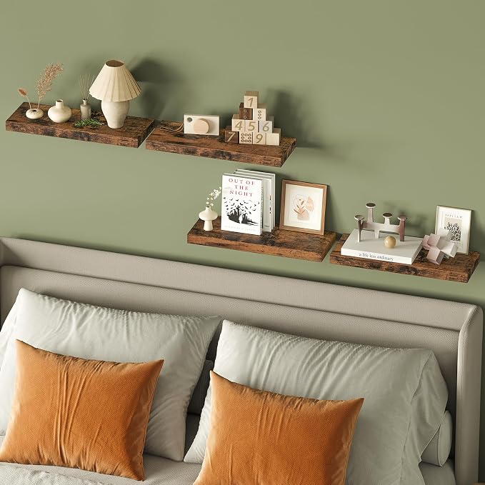 Fixwal Wood Floating Shelves, Wall Shelves Set of 4, Shelves for Wall Decor, with Invisible Brackets for Bathroom, Living Room,Bedroom and Kitchen(Rustic Brown) - Image 8