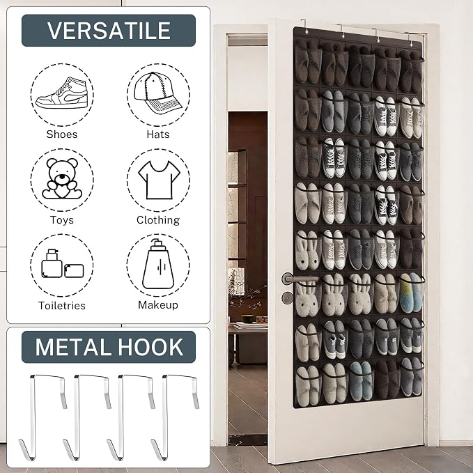 40-Pocket Over the Door Shoe Organizer - Large Mesh Pocket Hanging Shoe Organizer,Behind the Door Shoes Storage Holder Hanger (Coffee color) - Image 3