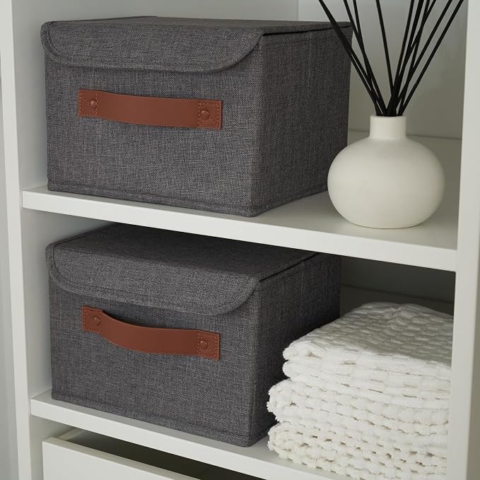 Decorative Linen Storage Boxes with Lids - Spacious Set of 2 Organizer Bins for Your Home Decor - The Perfect Small Container to Safely Store Photos, Documents and Memory Box Keepsakes in Style - Image 9