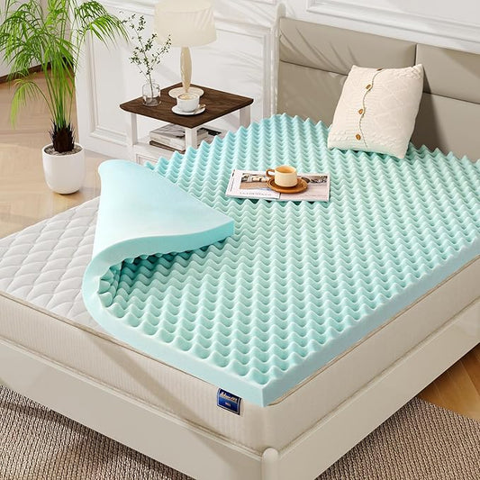 3 Inch Full Size Egg Crate Cooling Gel Memory Foam Mattress Topper, Convoluted Bed Topper for Pressure Relief and Enhanced Airflow, CertiPUR-US Certified