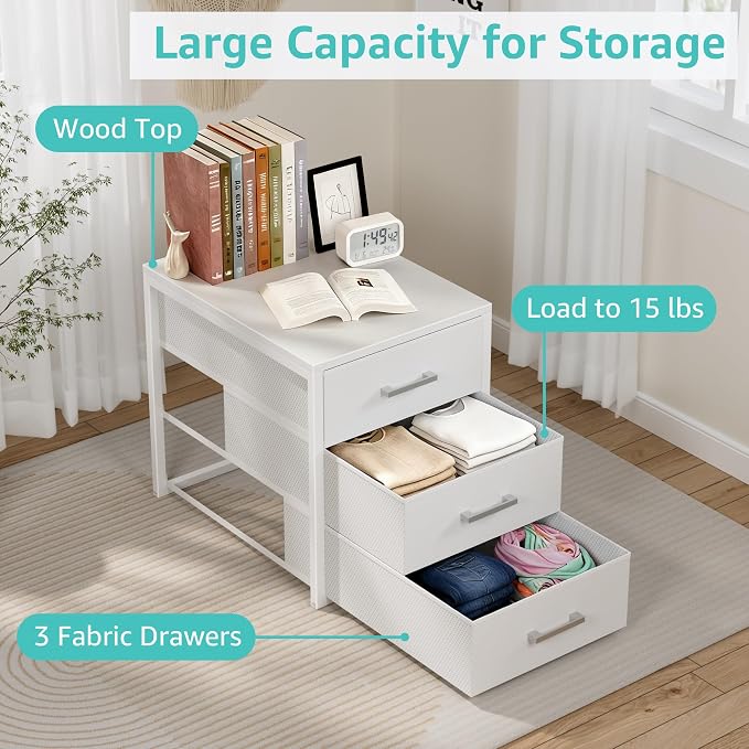 BOLUO Closet Drawers White Fabric 3 Drawer Small Dresser for Closet Organizers and Storage Bedroom Dorm Modern - Image 4