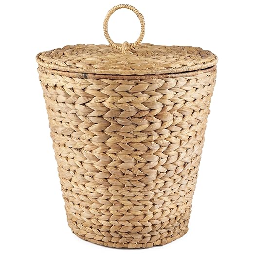 84ECO 3 Gallon Wicker Trash Can with Liner and Lid - Rattan Trash Can - Wicker Waste Basket for Bathroom, Bedroom, Kitchen, Living Room by 84ECO