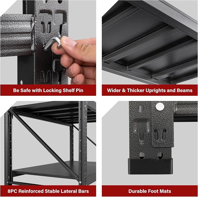 9000LBS Heavy Duty Garage Shelving Units,75" Wide & Deep Storage Shelves,Metal Garage Shelves,Large Storage Rack,Steel Shelf,Industrial Shelving for Shop,Warehouse,Basement,75" W x 24" D x 70" H - Image 7
