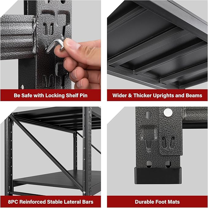 8000LBS Heavy Duty Garage Shelving Units,68" Wide & Deep Storage Shelves,Metal Garage Shelves,Large Storage Rack,Steel Shelf,Industrial Shelving for Shop,Warehouse,Basement,68" W x 24" D x 63.5" H - Image 7
