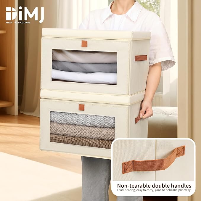 DIMJ Storage Bins with Lids - 6 Pack Large Fabric Closet Organizer with Window & Handles, Collapsible Decorative Storage Boxes for Shelves Under Bed, Books Clothes Blankets Sweaters Organization - Image 6