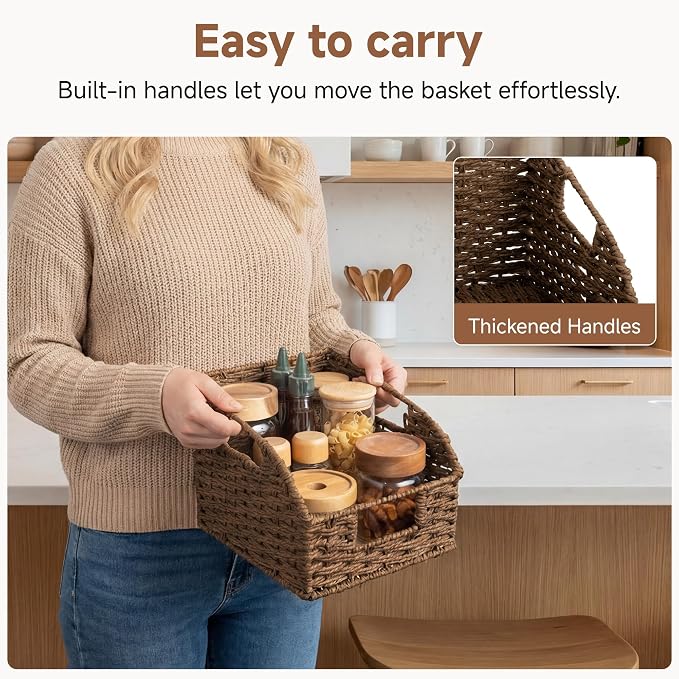 StorageWorks Wicker Baskets for Organizing, Pantry Organizers and Storage, Round Paper Rope Storage Basket for Pantry Shelves, Brown, 2 Pack - Image 3