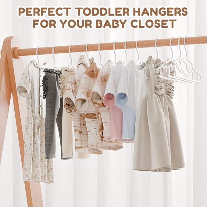 VILICK Kids Plastic Hangers, Baby Clothes Hangers for Closet 100 Packs Non-Slip Toddler Hangers for Infant Child Clothing, Small Children, for Pants Coats Skirts (White) - Image 7