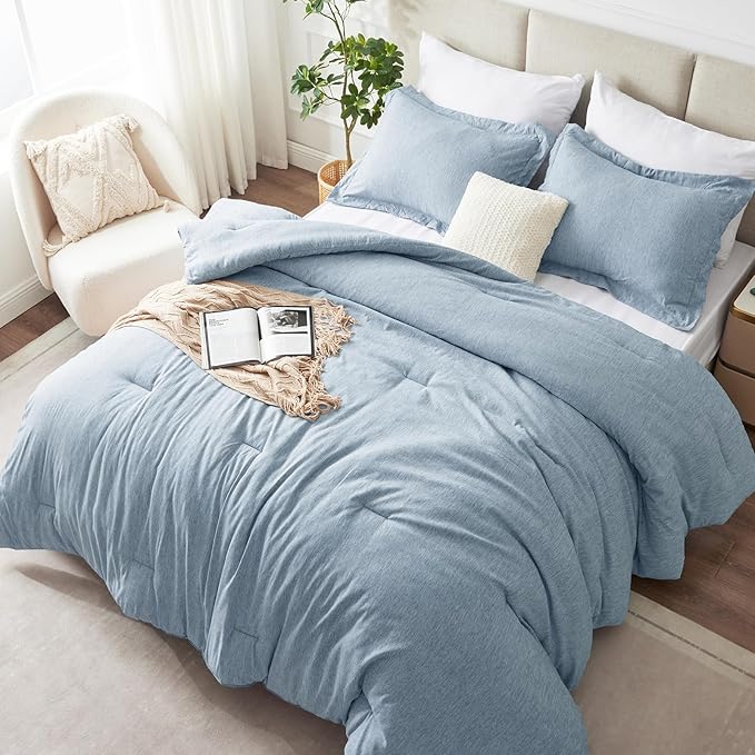 CozyLux California King Comforter Set - 3 Pieces Blue Soft Luxury Cationic Dyeing Cal King Size Bedding Comforter All Season, Breathable Lightweight Fluffy Bed Set with 1 Comforter and 2 Pillow Shams