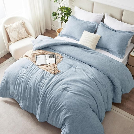 CozyLux Twin/Twin XL Comforter Set Dorm Bedding - 2 Pieces Blue Twin Extra Long Soft Luxury Cationic Dyeing Comforter for College, Breathable Lightweight Bed Sets with 1 Comforter and 1 Pillow Sham