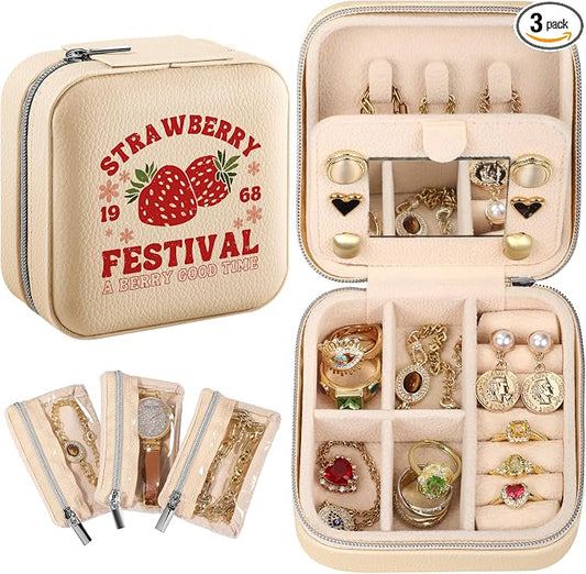 Bistup Travel Jewelry Case - Small Jewelry Organizers and Storage Box for Women Girls Teens Cute Traveling Jewelry Holder with Mirror Little Tiny Compact Strawberry Modern Unique Aesthetic Pretty by Bistup