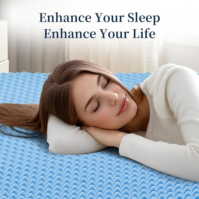 2 Inch Twin Mattress Topper Memory Foam Mattress Topper Twin Size Egg Crate Foam with Cooling Gel, Plush Feel Breathable Pressure Relief Matress Pad for Bedroom, College, RV, Cooling Blue