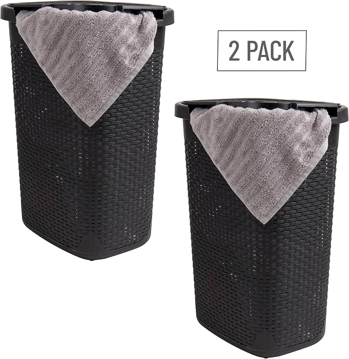 Mind Reader Slim Laundry Hamper with Lid, 60L Tall Clothes Basket, Narrow Tapered Design for Bathrooms, Closets and Laundry Rooms, Plastic, 2 Pack, Black - Image 7