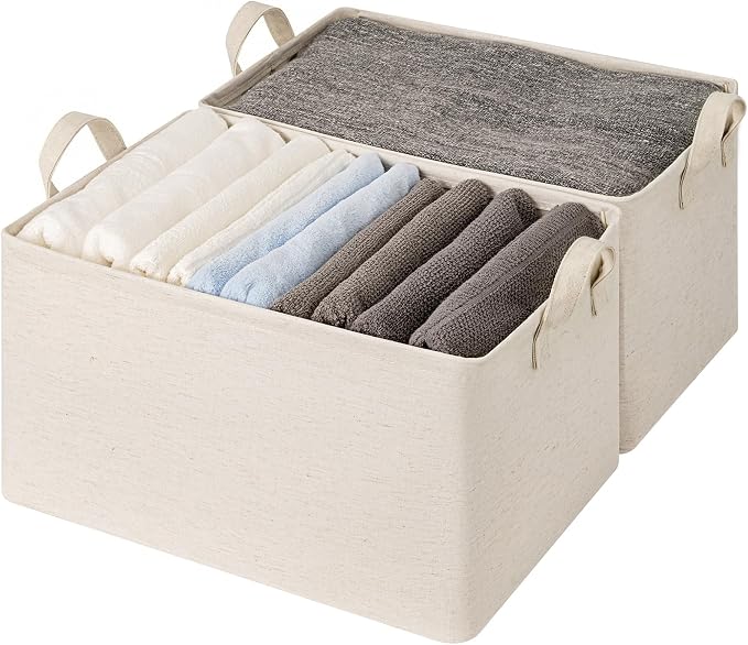 StorageWorks Storage Bins, Shelves Baskets for Organizing, 45L Extra Large Fabric Closet Organizers with Handles, Metal Frame, Beige-Cotton-linen, 2-Pack - Image 4