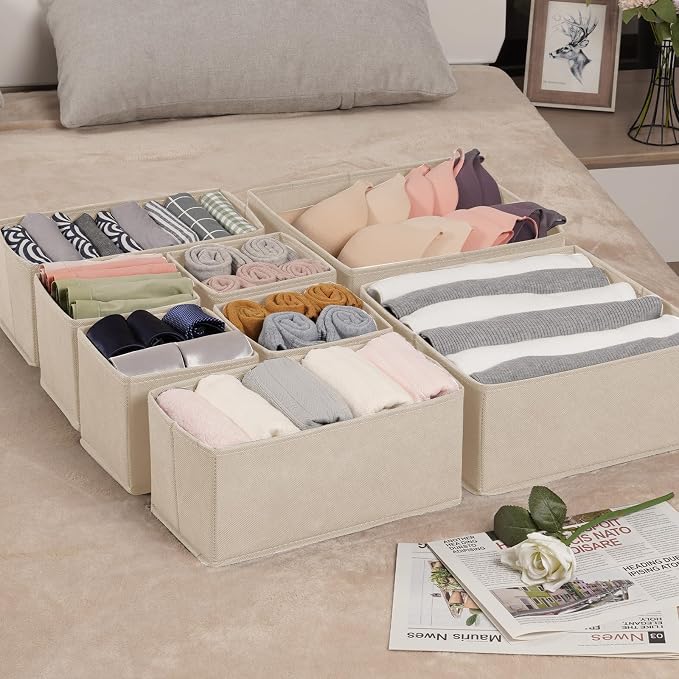 Criusia Drawer Organizer Clothes,16 Pack Underwear Drawer Organizers, Foldable Closet Organizers and Storage Dresser Drawer Dividers Clothing Organizer for Clothes, Socks, Scarves, Bra, Ties (Beige) - Image 9