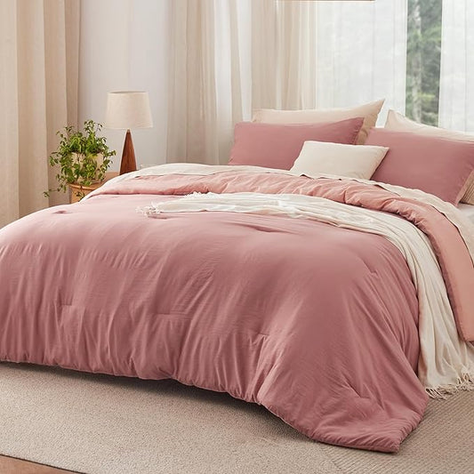 Bedsure King Comforter Set, Pink Clay Soft Prewashed Bedding for All Seasons, 3 Pieces GentleSoft™ Bed Set, 1 Lightweight Comforter (104"x90") and 2 Pillowcases (20"x36")