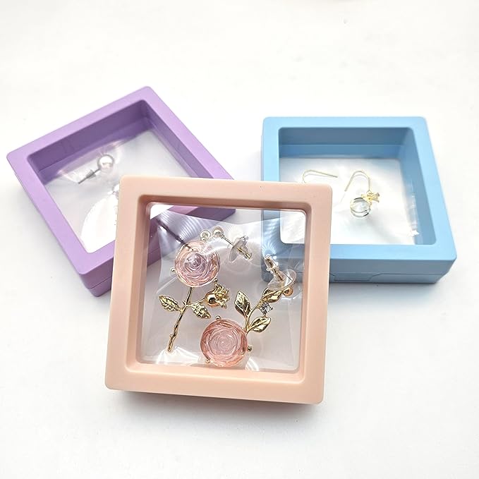 12PCS 3D Floating Frame Display Stand, Jewelry Box, Gift Box, Ornament Organizer, Small Travel Jewelry Box, PE Film Anti-Oxidation, Suspended Display Box Stackable (Multicolour, 2.75 * 2.75) - Image 3