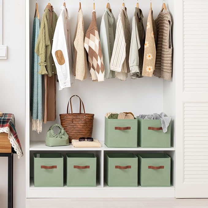 GRANNY SAYS 11 Inch Cube Storage Bins, Collapsible Fabric Storage Cubes with Handle, Closet Baskets for Organization, Storage Cubes for Shelves, Closet, Sage Green, 6-Pack - Image 4