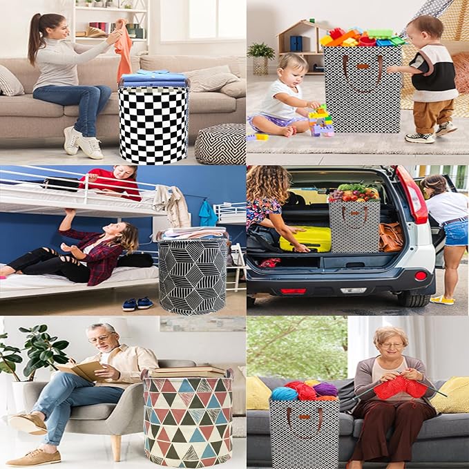 Waterproof Laundry Hamper Collapsible Laundry Basket Leather Handle Laundry Bag Large Clothes Storage Toy Organization for Bathroom Bedroom Laundryroom College Dorms (Hege-002) - Image 6