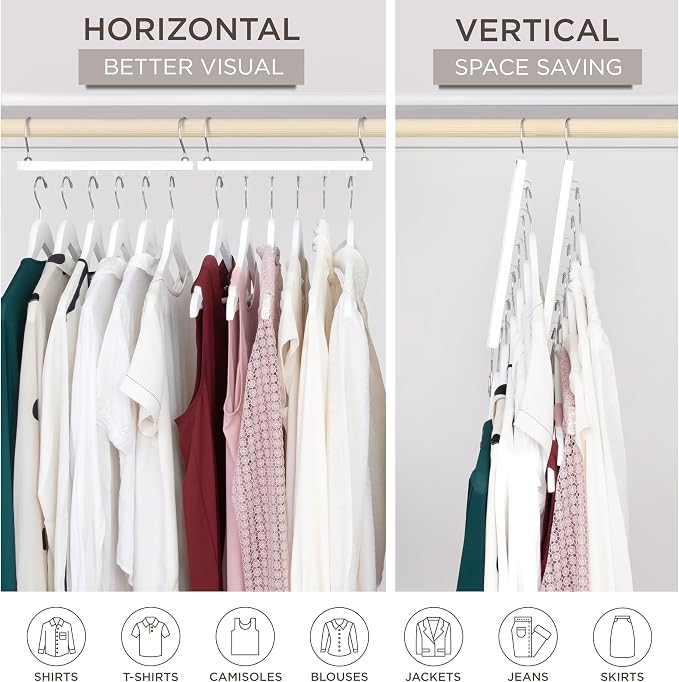 MORALVE Space Saving Hangers for Closet – 4 Pack European Beechwood 6-Tier Shirt Organizer with 360° Swivel Hook – Collapsible Clothes Hanger for Closet Organization (Hangers Not Included) - Image 4