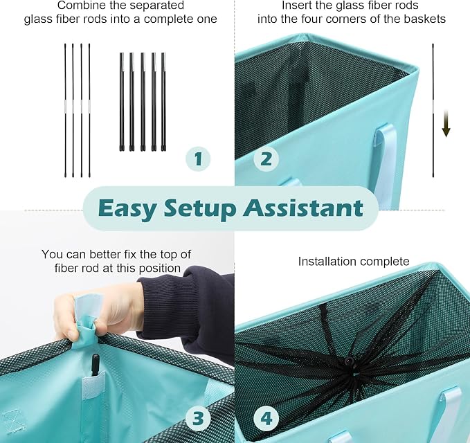 Odonata Slim Laundry Hamper Handles Collapsible Laundry Basket Thin Dirty Clothes Basket Narrow Laundry Bag Foldable Dirty Hamper 45L (Baby Blue) - Image 3
