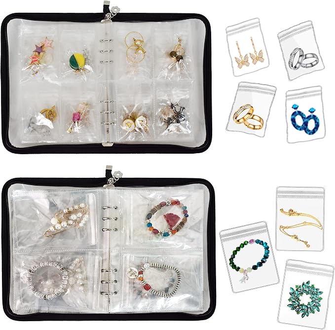Transparent Jewelry Storage Book Travel Jewelry Organizer Earring Organizer Case Bracelet Holder for Necklace Ring with Anti tarnish Pouches, Pack of 2 by LingLingo