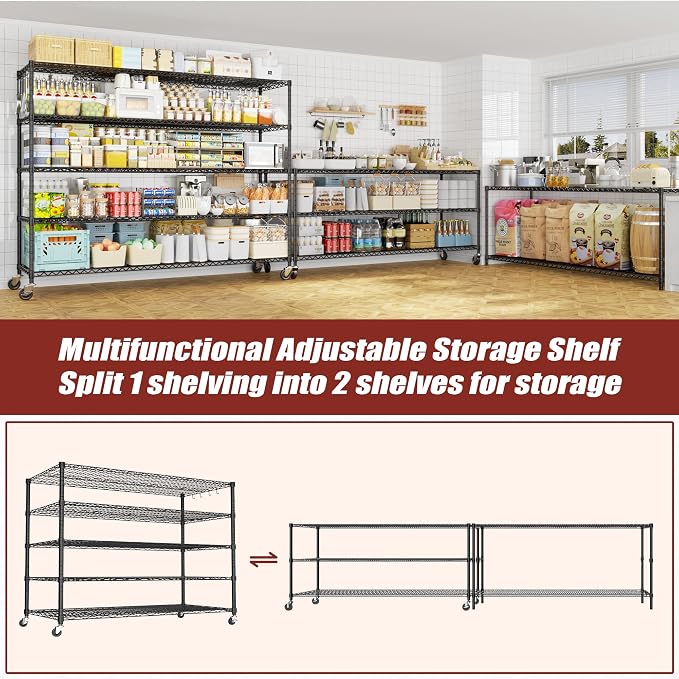 PrimeZone 5 Tier 80.7"H x 55.5"W x 24"D Wire Shelving with Wheels 3000lbs NSF Certified Storage Shelves Heavy Duty Metal Shelf Adjustable Rolling Rack Commercial Garage Restaurant Warehouse Kitchen - Image 4
