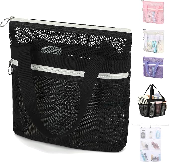 GYEUKHAM Mesh Shower Caddy Portable Shower Bag for Travel, Gym, Camping – Quick-Dry Hanging Toiletry Organizer with Zipper Pockets for Bathroom Essentials,Black by GYEUKHAM