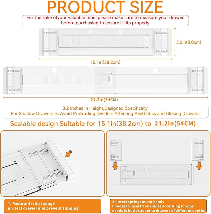 Yieach 8 Pack 3.2 Inch Shallow Acrylic Drawer Dividers for Clothes -Expandable from 15-21''- Adjustable Drawer Dividers for Baby Clothing,Sock,Underwear,Clear in Drawer Separators for Dresser,Kitchen - Image 3