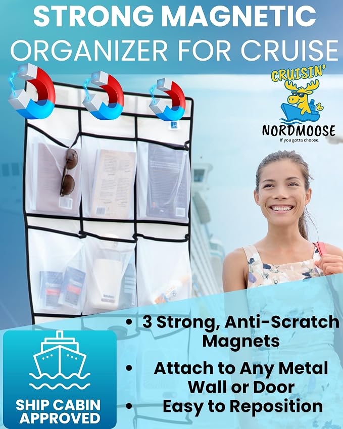 Nordmoose Cruise Ship Magnetic Door Organizer, Over The Door Organizer For Cruise Ships, Magnetic Shoe Rack - 3 Strong Anti-Scratch Magnets - Large Durable Pockets To Store Cruise Essentials 2026 - Image 2