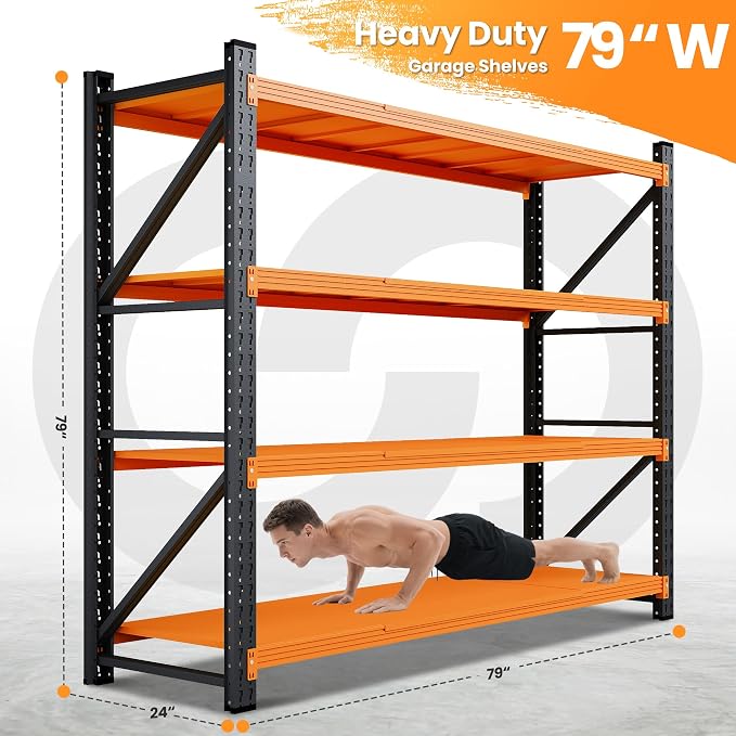 Storage Shelves Heavy Duty, 7000LBS Metal Garage Shelving 24” Deep Storage Rack Shelf, Steel Tall Industrial Shelving, 4 Tier Adjustable Standing Shelf for Warehouse/Shop 79" W x 24" D x 79" H - Image 2