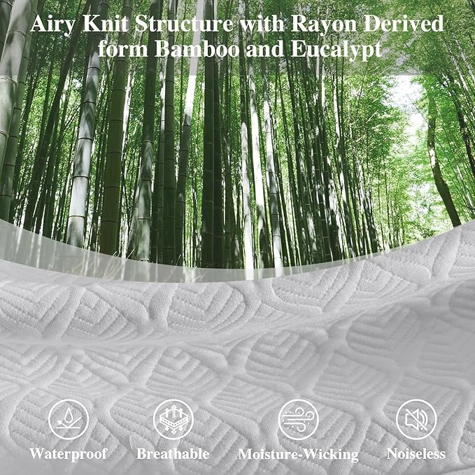 Queen Mattress Protector, Waterproof Mattress Pad Washable Rayon Mattress Cover Breathable Noiseless Bed Protector 3D Patterns 5" - 21'' Elastic Fitted Deep Pocket(Light Grey)