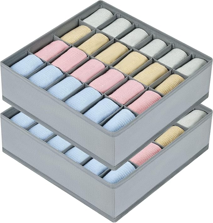 Joyoldelf Sock Drawer Organizer Divider 2 Packs Underwear Organizer, 24 Cell Closet Organizers and Storage Organizer Sock Holders Organizers for Storing Socks, Handkerchiefs, Ties, Belts (Grey) - Image 8