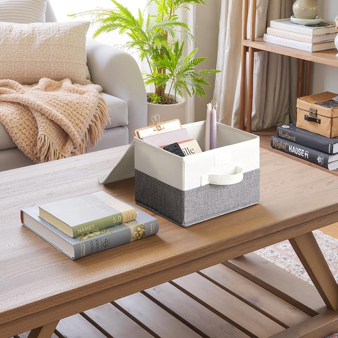 GRANNY SAYS Small Storage Bins with Lids, Small Storage Boxes, Shelf Baskets for Shelf, Collapsible Storage Bins for Living Room, Bedroom, 10x8x7 Inch, White/Gray, 2-Pack - Image 2