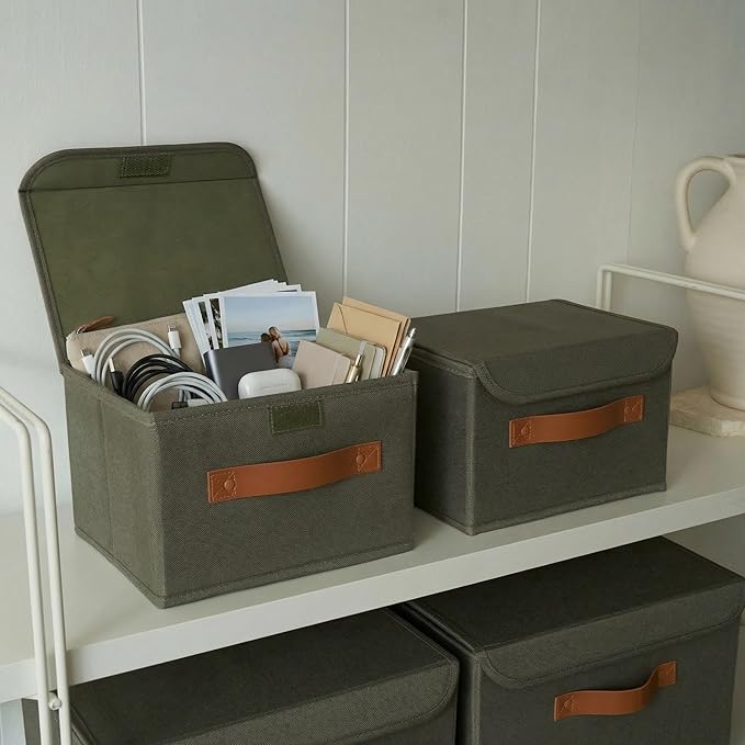 Decorative Linen Storage Boxes with Lids - Spacious Set of 2 Organizer Bins for Your Home Decor - The Perfect Small Container to Safely Store Photos, Documents and Memory Box Keepsakes in Style - Image 6