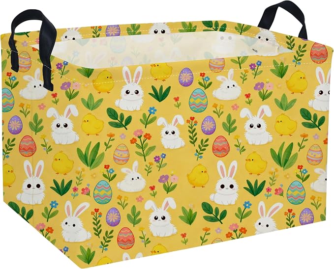 Easter Basket for Kids Gift Bunny Easter Basket Empty Baby Basket for Boys and Girls Cute Storage Basket Organizer Bin Box.(yellow eggs) by DDBASKET