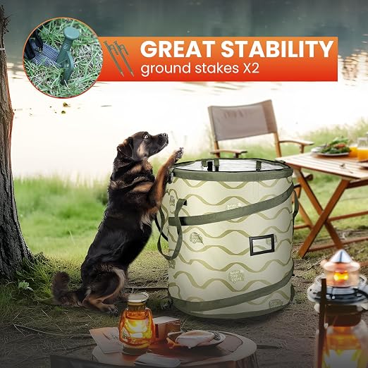 Pop-Up Trash Bin with Removable Divider, Heavy Duty Bottom, Collapsible Storage for Camping, Laundry, Storage and Garden, Waterproof and Tear Resistance Material with Air Vent, Green - Image 6