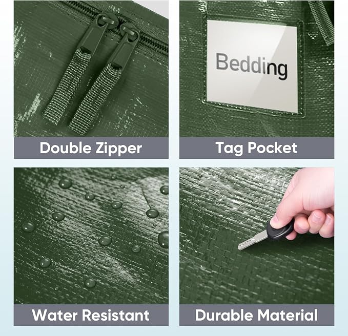 TICONN 8 Pack Extra Large Moving Bags Heavy Duty with Zippers & Carrying Handles, Durable Storage Bags Moving Boxes for Closet Organizers and Storage (8 Pack, Olive) - Image 6