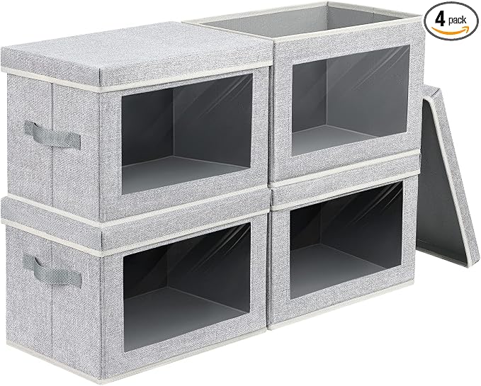 Homsorout Storage Baskets with Lids, 4 Pack Large Box Organizer with Window, Fabric Storage Cubes Bins for Closet, Collapsible Organizer Bins for Bedroom, Living Room, Dorm, Blended by Homsorout