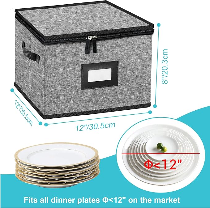 China Storage Containers-4PACK Quilted Dish Storage Containers with Lid Hard Shell for Moving Transport, Dinnerware,Stackable Plate Storage,24 Felt Plate Dividers Included,12 * 12 * 8in - Image 6