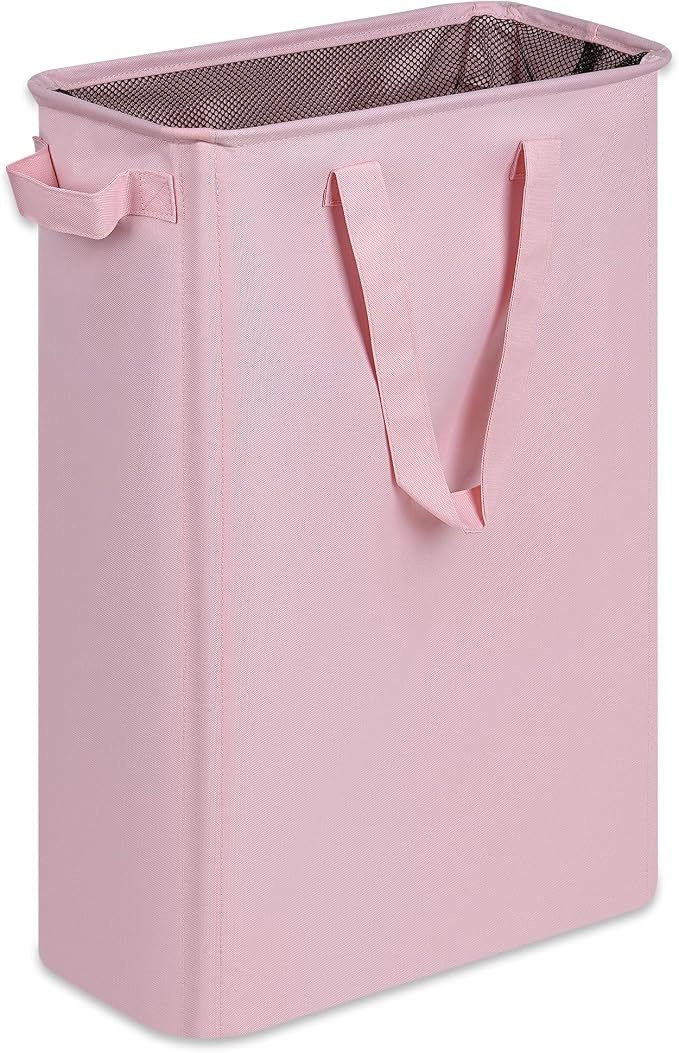 efluky Slim Laundry Basket, Narrow Laundry Hamper with Handles, Collapsible Dirty Clothes Hamper, Tall Laundry Bin for Laundry Room, Dorm and Bedroom, 12.7 Gallons(48L) Pink by efluky